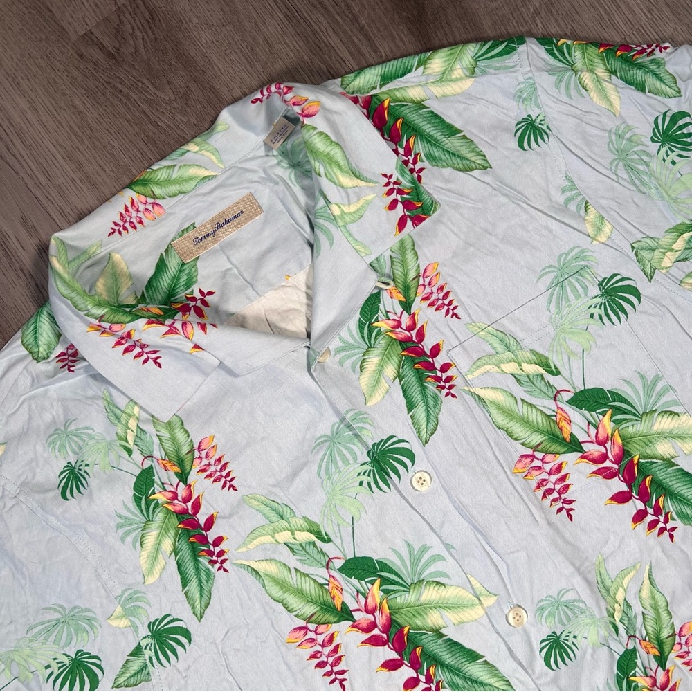 Tommy Bahama Hawaiian 100% Silk Aloha Tropical Island Resort Men’s Size 2XL Blue